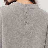 100% Linen Round Neck Batwing Cuffed Sleeve Blouse