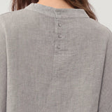 100% Linen Round Neck Batwing Cuffed Sleeve Blouse