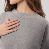100% Linen Round Neck Batwing Cuffed Sleeve Blouse