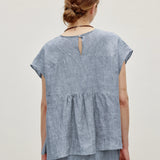 100% Linen Round Neck Cap Sleeve Relaxed Blouse