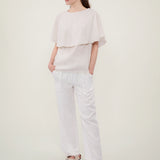 100% Linen Round Neck Cape Overlay Blouse
