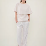 100% Linen Round Neck Cape Overlay Blouse