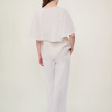 100% Linen Round Neck Cape Overlay Blouse