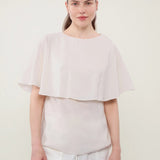 100% Linen Round Neck Cape Overlay Blouse