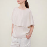 100% Linen Round Neck Cape Overlay Blouse