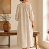 100% Linen Round Neck Half Sleeve Maxi Dress