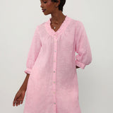 100% Linen Ruffle Trim Half Sleeve Tunic Shirt