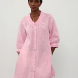 100% Linen Ruffle Trim Half Sleeve Tunic Shirt