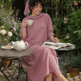 100% Linen Ruffle Trim Pleated Midi Dress