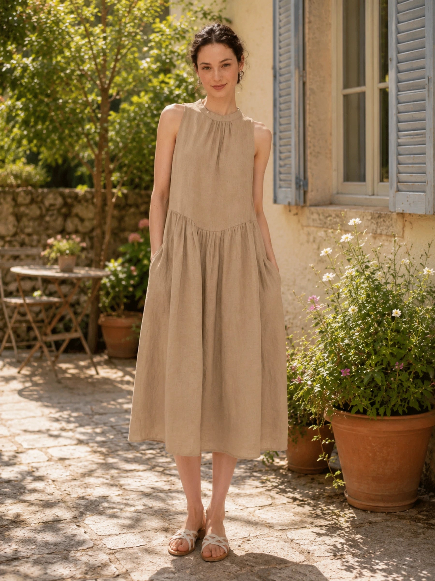 100% Linen Sleeveless A-Line Maxi Dress