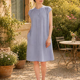 100% Linen Sleeveless Half Placket Midi Dress