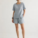100% Linen Square Neck Short Sleeve Blouse