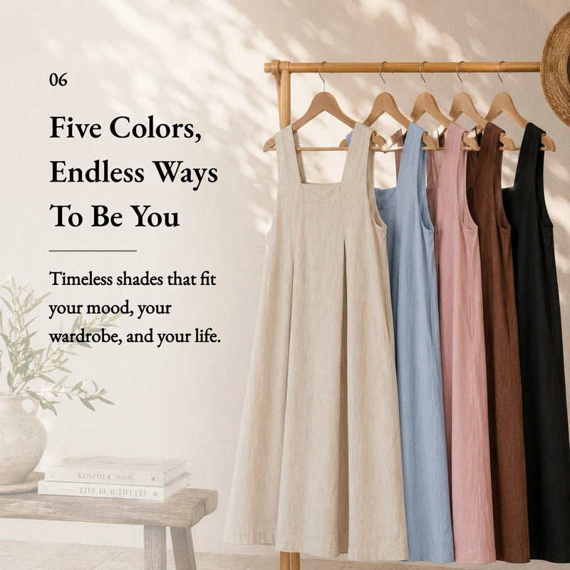 100% Linen Square Neck Side Pocket Sleeveless Maxi Dress