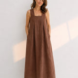 100% Linen Square Neck Side Pocket Sleeveless Maxi Dress