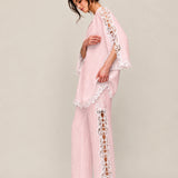 100% Linen Side Lace Patchwork Straight Leg Pants