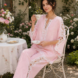 100% Linen Side Lace Patchwork Straight Leg Pants