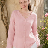 100% Linen V-neck Button Down Blouse