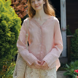 100% Linen V-neck Button Down Blouse