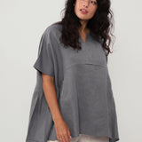 100% Linen V-neck Pleated Blouse