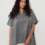 100% Linen V-neck Pleated Blouse