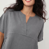 100% Linen V-neck Pleated Blouse