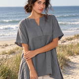 100% Linen V-neck Pleated Blouse