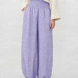 100% Linen Wide-Elastic-Waistband Balloon Pants