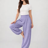 100% Linen Wide-Elastic-Waistband Balloon Pants