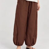100% Linen Wide-Elastic-Waistband Balloon Pants