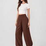 100% Linen Wide-Elastic-Waistband Balloon Pants
