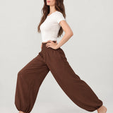 100% Linen Wide-Elastic-Waistband Balloon Pants
