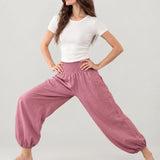 100% Linen Wide-Elastic-Waistband Balloon Pants