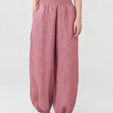 100% Linen Wide-Elastic-Waistband Balloon Pants