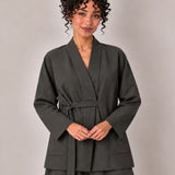 100% Linen Wrap-Front Belted Relaxed Top