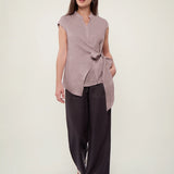 100% Linen Wrap Tie Sleeveless Blouse