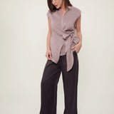 100% Linen Wrap Tie Sleeveless Blouse
