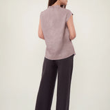 100% Linen Wrap Tie Sleeveless Blouse