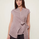100% Linen Wrap Tie Sleeveless Blouse