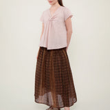 100% Ramie Vintage Print Elastic Waist Tiered Maxi Skirt