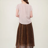 100% Ramie Vintage Print Elastic Waist Tiered Maxi Skirt
