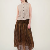 100% Ramie Vintage Print Elastic Waist Tiered Maxi Skirt
