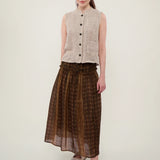 100% Ramie Vintage Print Elastic Waist Tiered Maxi Skirt