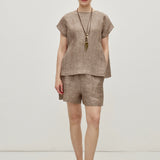 100% Linen Round Neck Cap Sleeve Relaxed Blouse