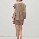 100% Linen Round Neck Cap Sleeve Relaxed Blouse