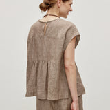 100% Linen Round Neck Cap Sleeve Relaxed Blouse