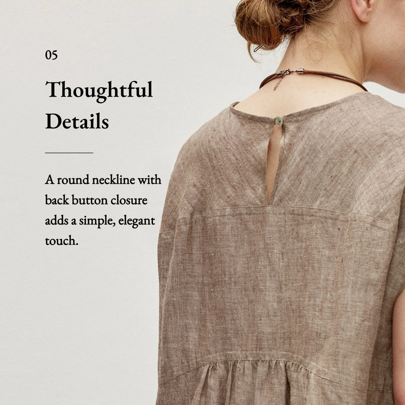 100% Linen Round Neck Cap Sleeve Relaxed Blouse