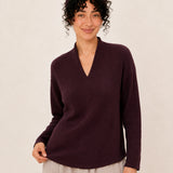 100% Superfine Merino Wool V-Neck Ribbed Knit Sweater