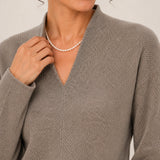 100% Superfine Merino Wool V-Neck Ribbed Knit Sweater