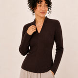 100% Superfine Merino Wool V-Neck Ribbed Knit Sweater