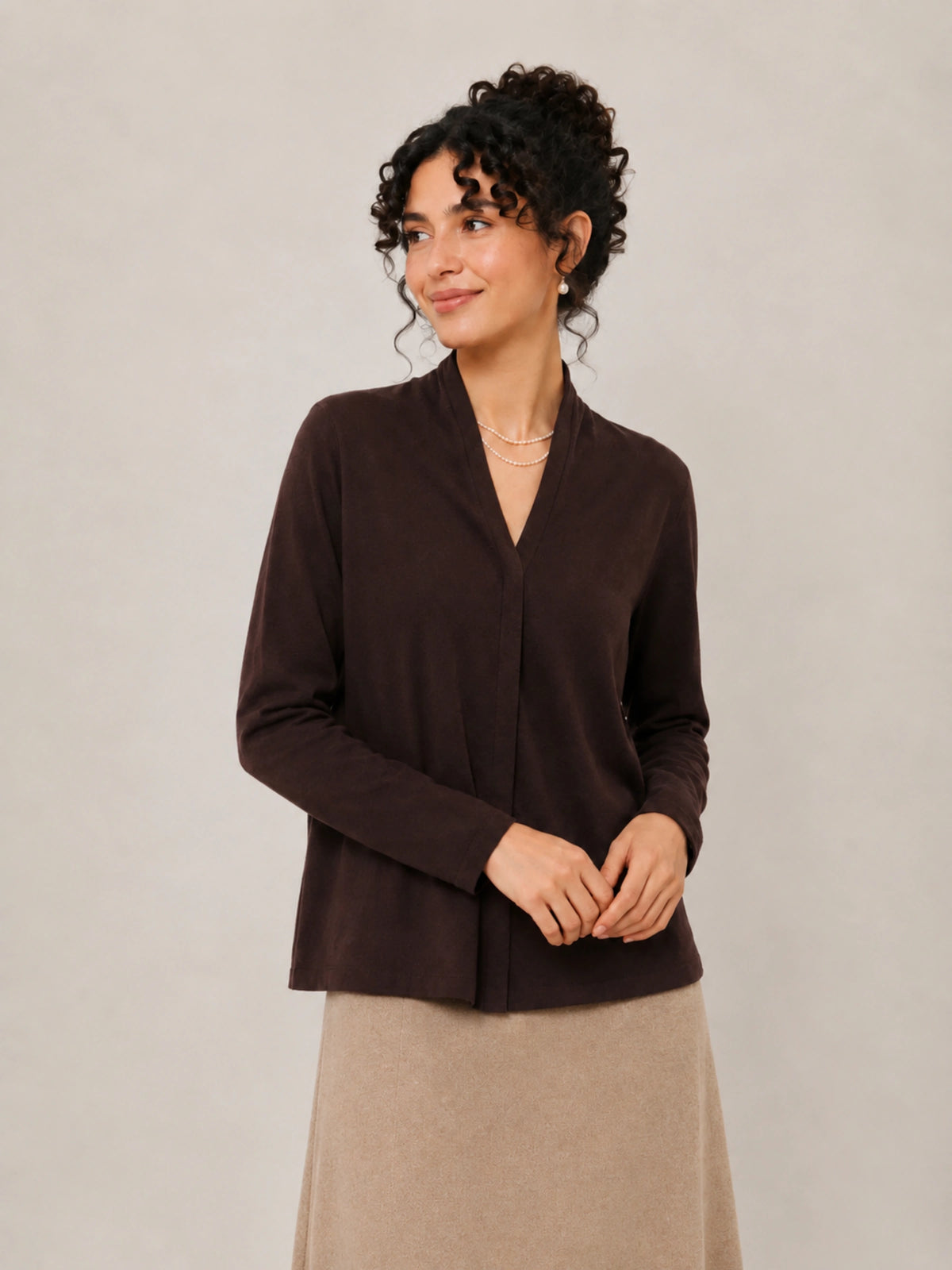 100% Superfine Merino Wool V-Neck Button-Front Cardigan